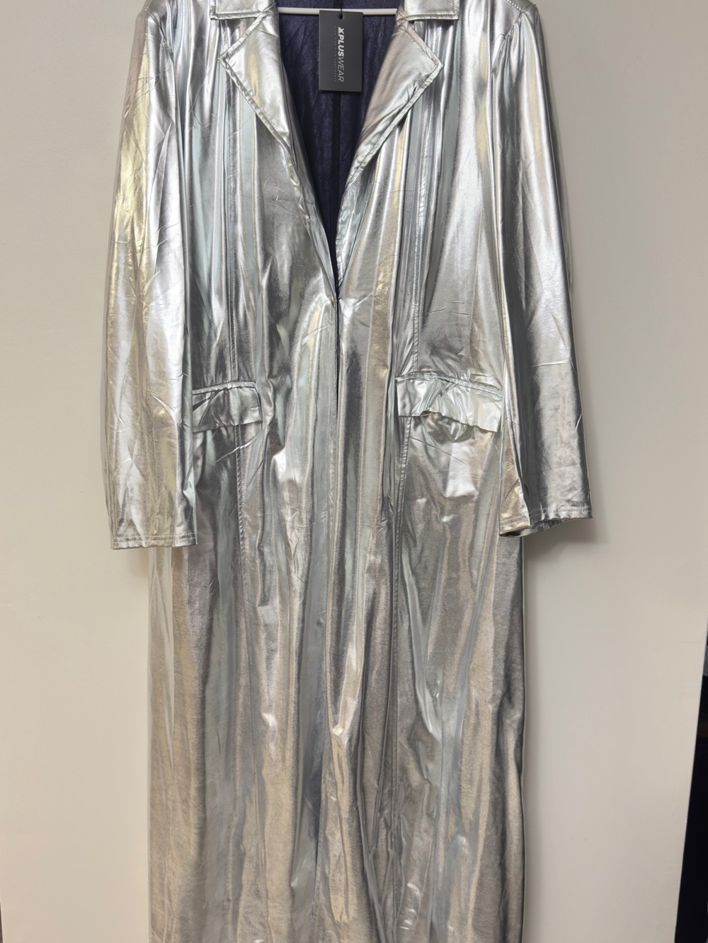 Metallic Silver Long Trench Coat